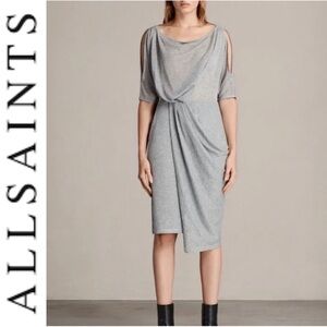 NWT. $178R All Saints Sina Metallic Cold Shoulder Dress.